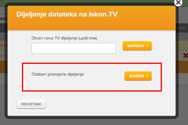 Iskon.TV - Primjer odabira postojećeg dijeljenja Iskon.TV - Primjer odabira postojećeg dijeljenja